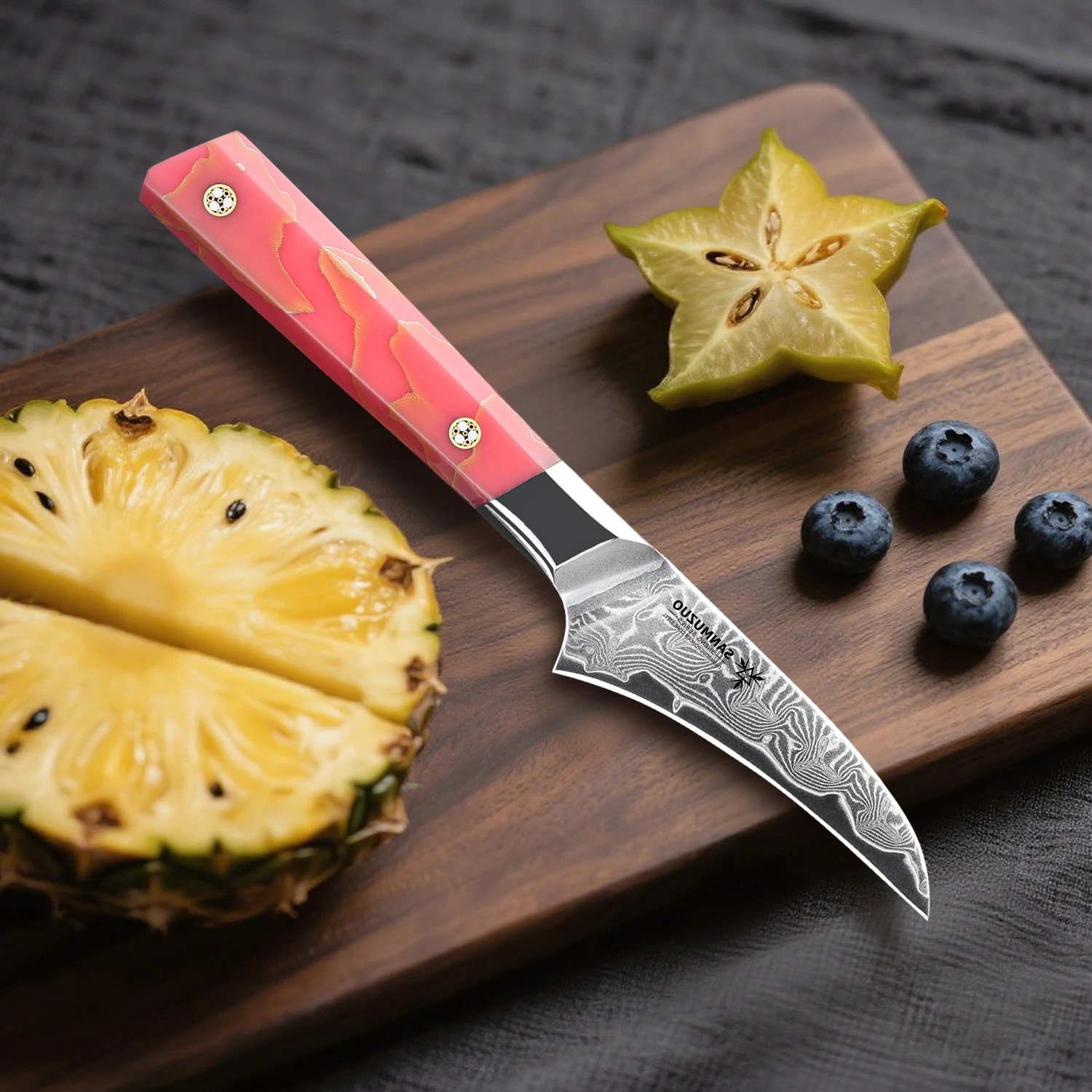 SANMUZUO 3.5 Inch Paring Knife - SHENG Series - Damascus Powder Steel  Kitchen Fruit Vegetable Knife with Resin Handle