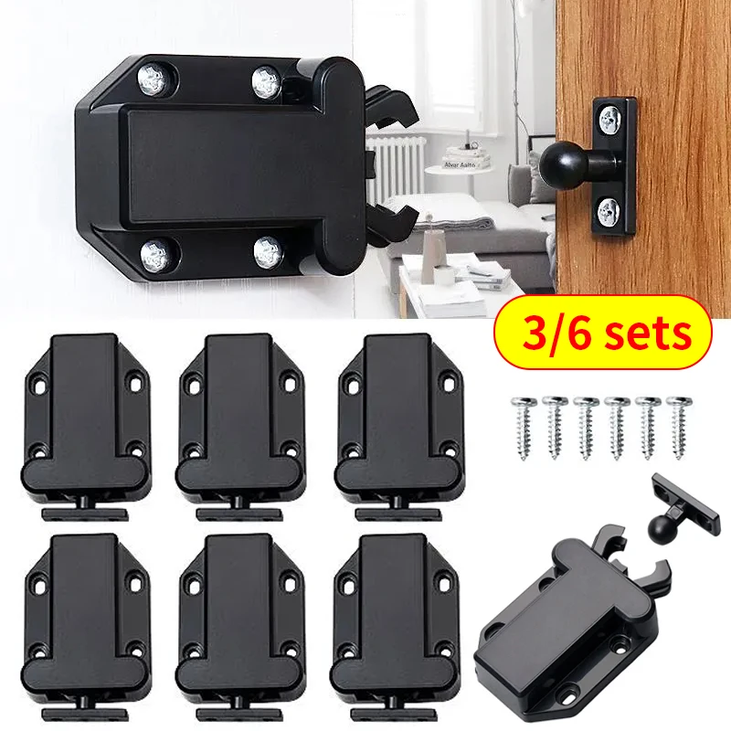 3/6sets door closers, black rebound device, furniture door hardware accessories, suitable for cabinets, wardrobes, shoe cabinets