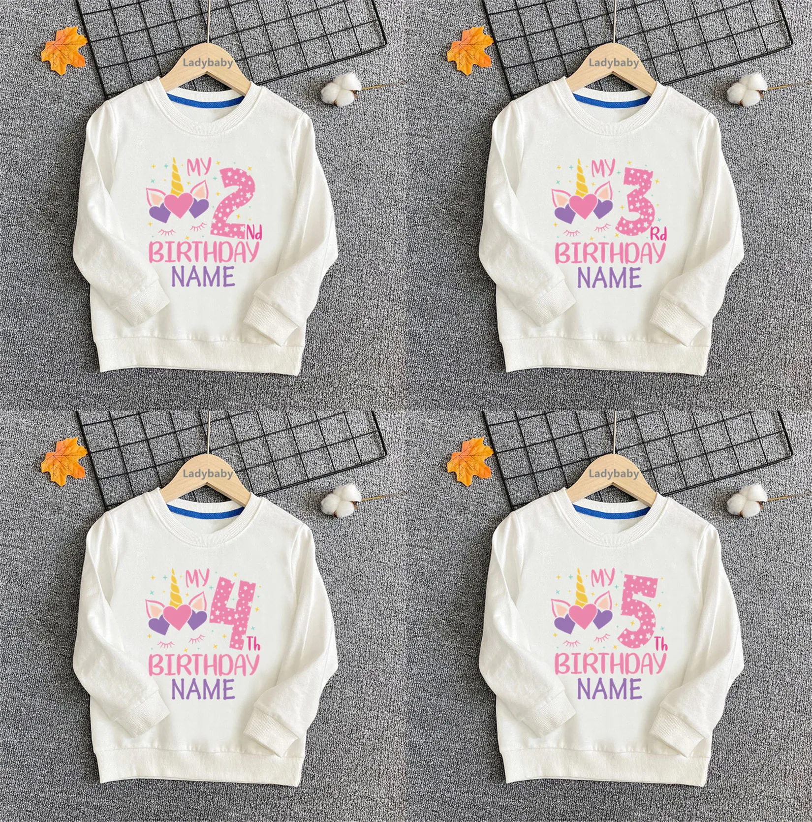 My 1 2 3 4 5 6 7 8 9 th Years Birthday Unicorn Girls Sweatshirts Customize Name Kids Hoodies Baby Pullover Tops Clothes Present