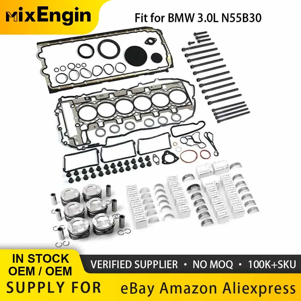 

Engine Overhaul Rebuild Head Gasket Kit Piston Con Rod Bearing Bolts Set Fit 3.0 L N55B30 For BMW 135i 335i Z4 X6 L6 Gas 3.0L