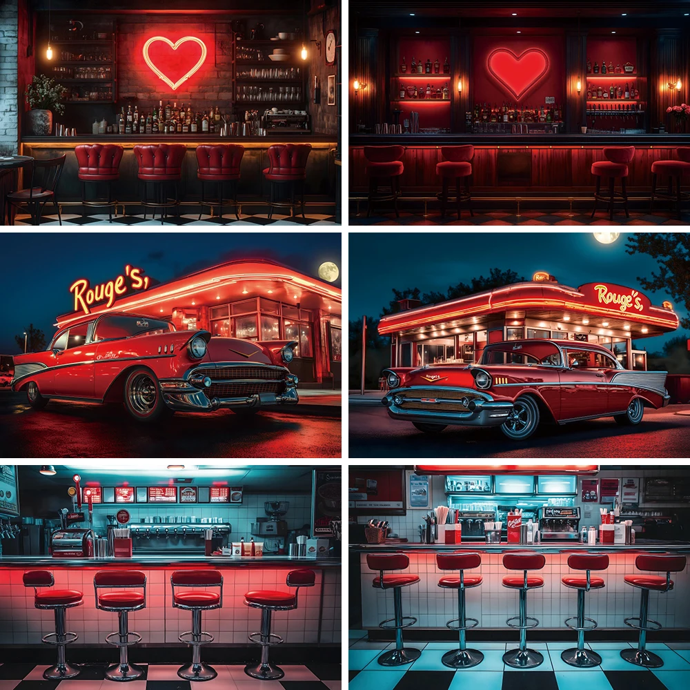 متجر الصودا 50's روك عشاء خلفية خمر سيارة حمراء صودا متجر الحبيب خلفية التصوير استوديو كشك لوازم صور الدعائم