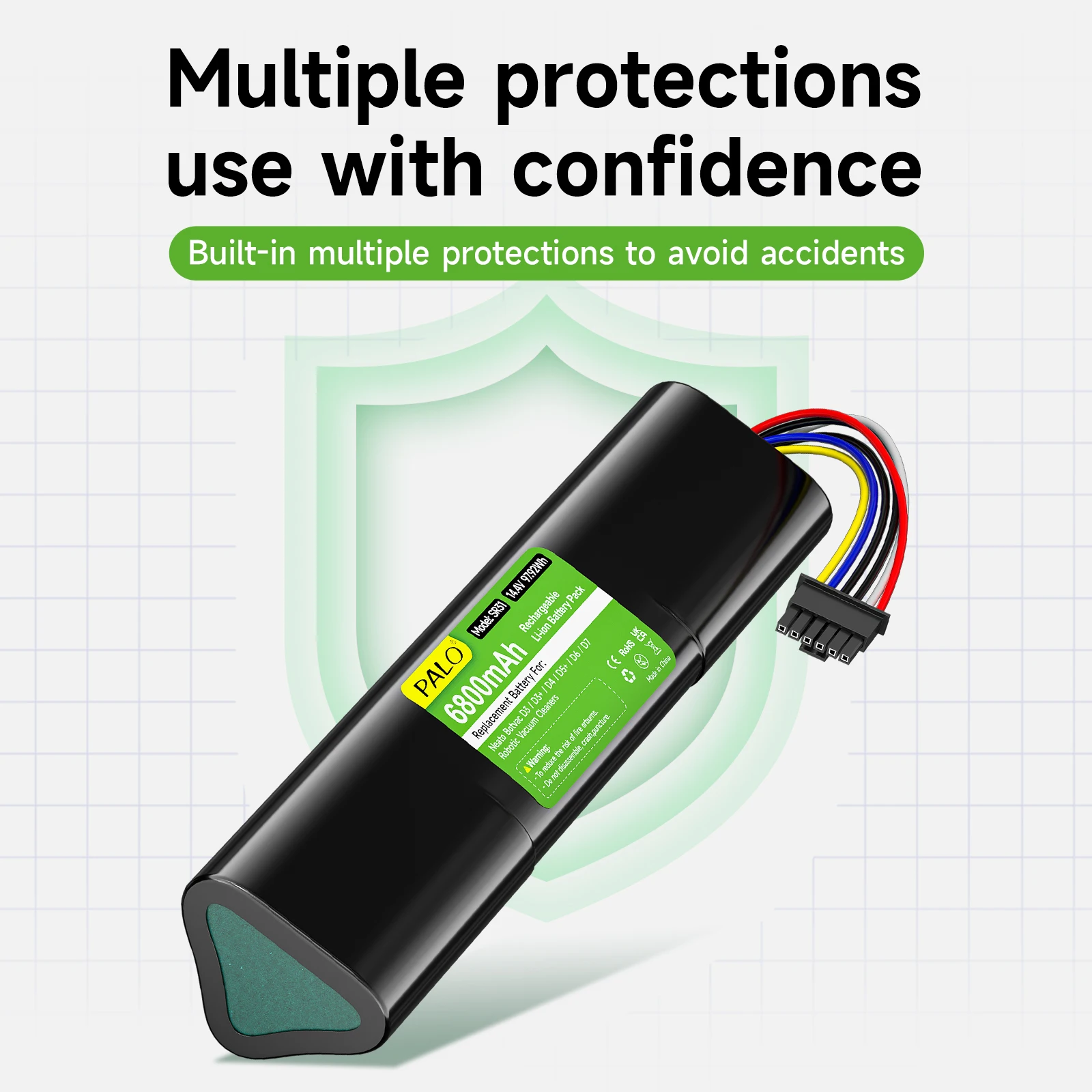 니토 로보틱스 D3,D4,D5,D6,D7,D3+,D301,D303,D5+,D502,D503,D701,D702,D703,D705 로봇 청소기용 PALO 14.4V 6800mAh 리튬 이온 배터리