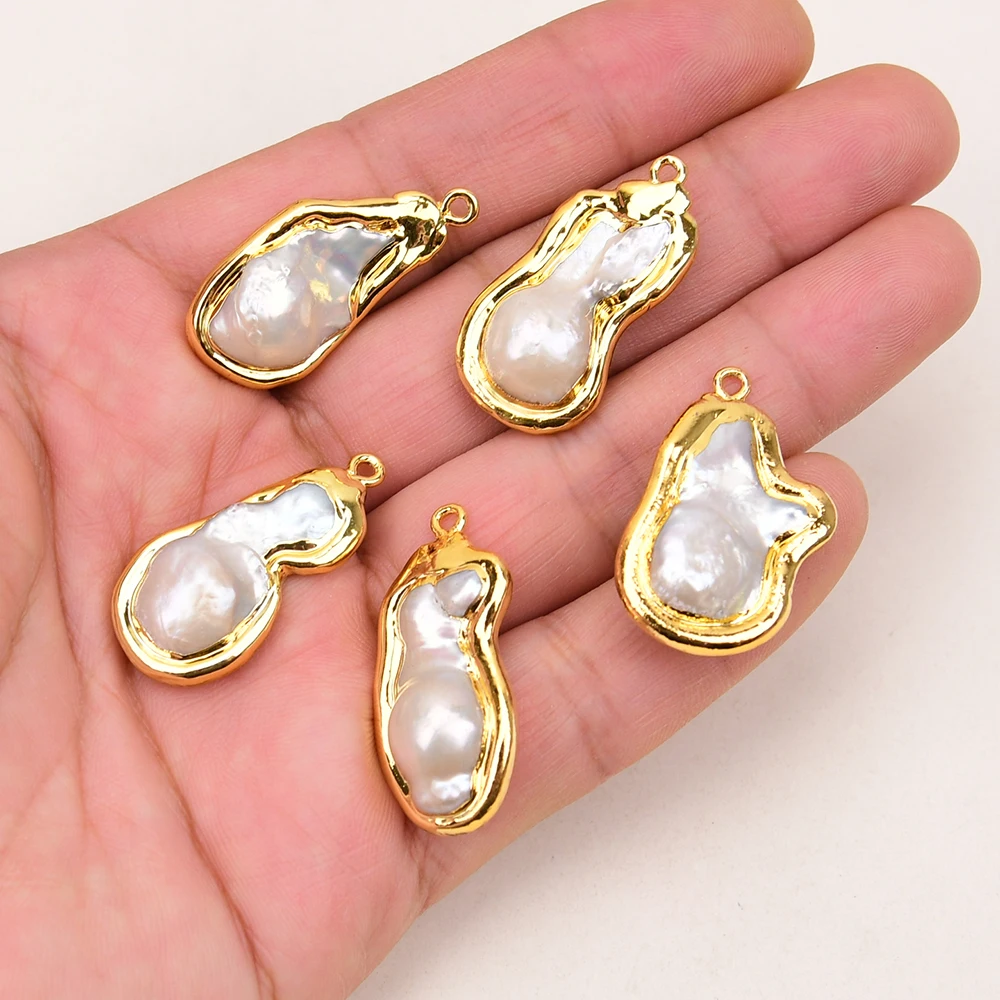 5 Pcs Natural White Baroque Pearl Gold Color Pendant For Jewelry DIY