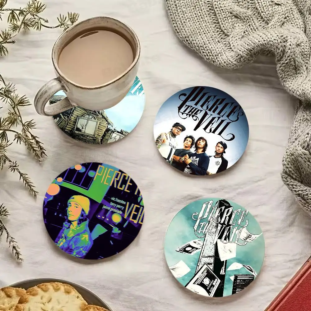 popular P-Pierce T-The V-Veil Band classic Printed Coasters Suitable for Daily Family Party Decoration, Non-Slip Wooden Coasters