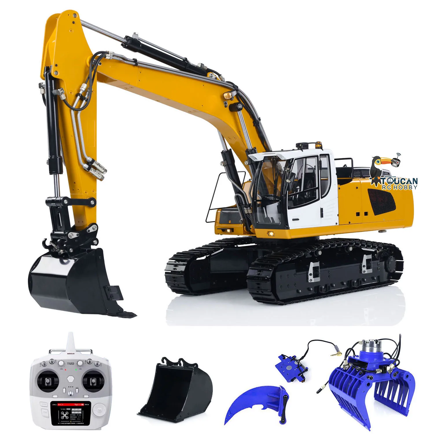 

MT Model 1/14 946 9CH Tracked Hydraulic RC Excavator Painted Finished Metal Grab Tiltable Clamshell Bucket Ripper Radio Toys