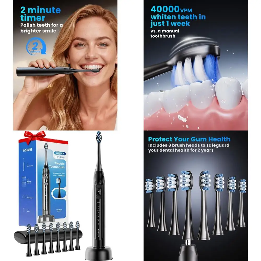 

Rechargeable Ultrasonic Toothbrush for Adults with 8 Heads, Travel Case, Charging Base, 5 Modes & Smart Timer