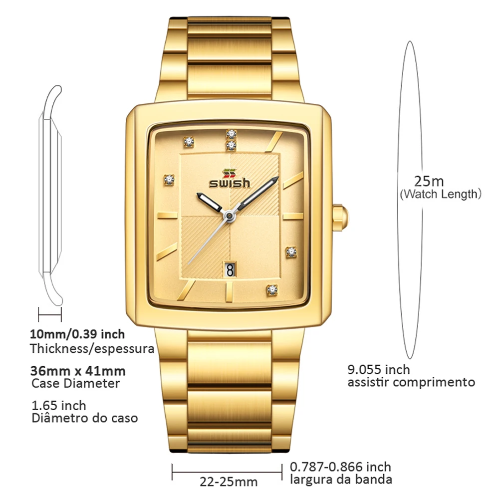 2023 New Square Watch Men with Business Luxury Stainless Steel Watches Gold Mens Quartz Wrist Watches Relogio Masculino