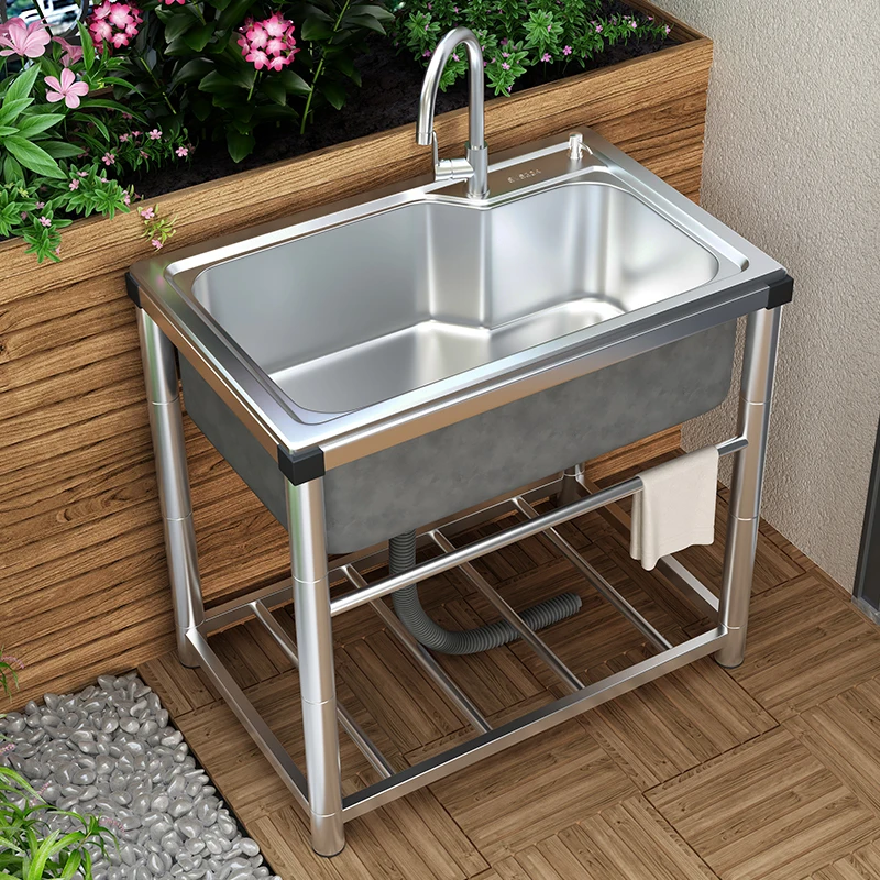 

Outdoor courtyard stainless steel sink large single sink outdoor pool yard basin integrated with bracket garden sink