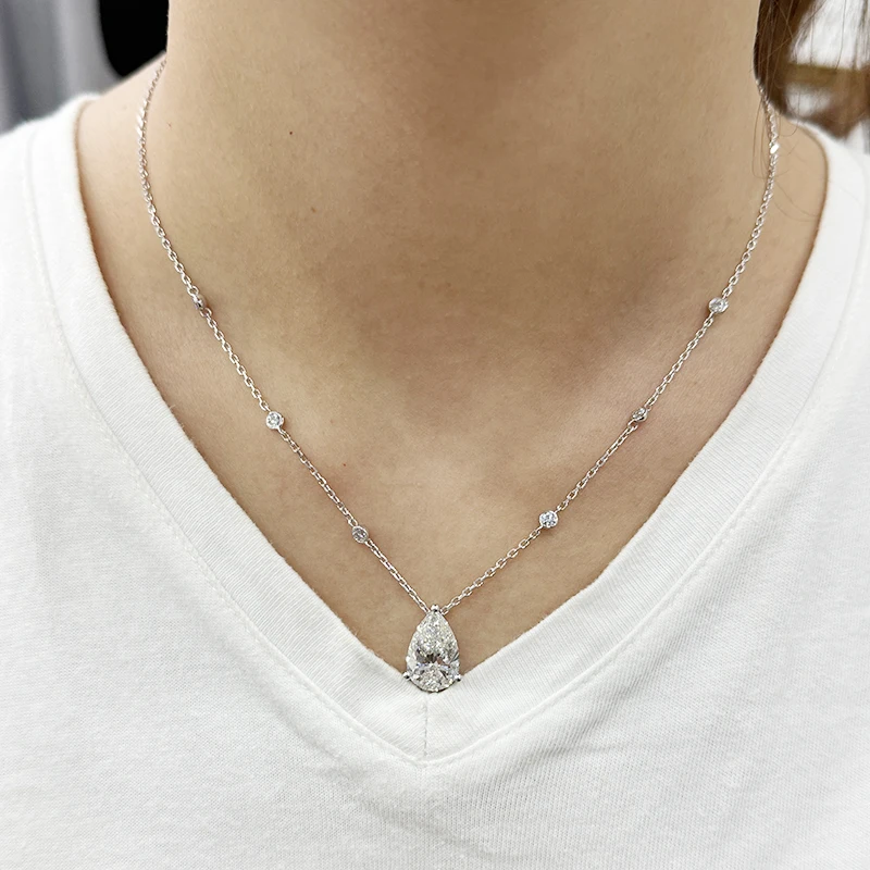 14k white Gold 4ct CVD HPHT Lab Grown Diamond Pear Pendant Necklace 18inch in Solid Gold Wedding Necklace For Woman