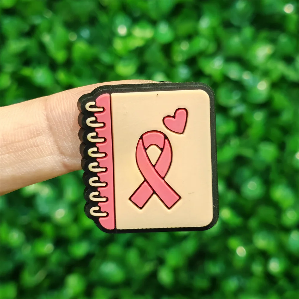 1-18pcs Pink Butterfly Rainbow Tackle Breast Cancer Crown PVC Shoe Charms Accessories Sandal Buckle Clog Wristbands Women Gift