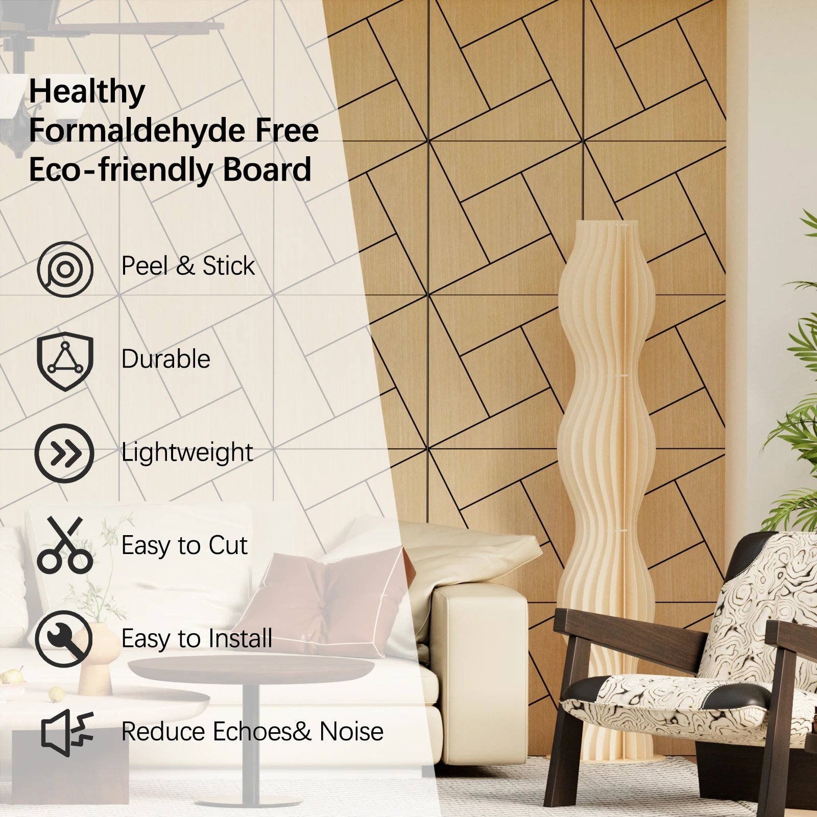 4 Packs Acoustic Wall Panels - Self-Adhesive 3D Wood Slat Wall Panel- Peel and Stick Sound Absorbing Panels for Noise Reducing -