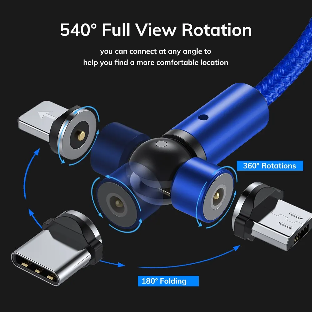 TOPK 540 Degree Roating Magnetic Cable Micro USB Type C Phone Cable For IPhone11 Pro XS Max Samsung Xiaomi USB Cord Wire Cable