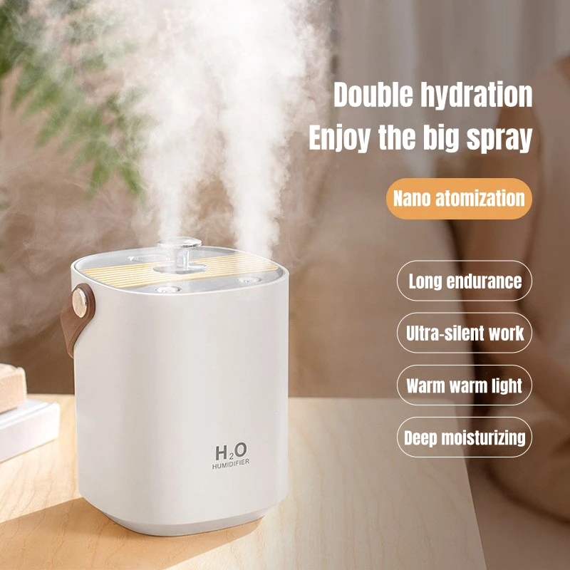 

1200ml Wireless Air Humidifier USB Rechargeable 1200mAh Battery Double Nozzle Ultrasonic Mist Maker Warm LED Light Humidificador