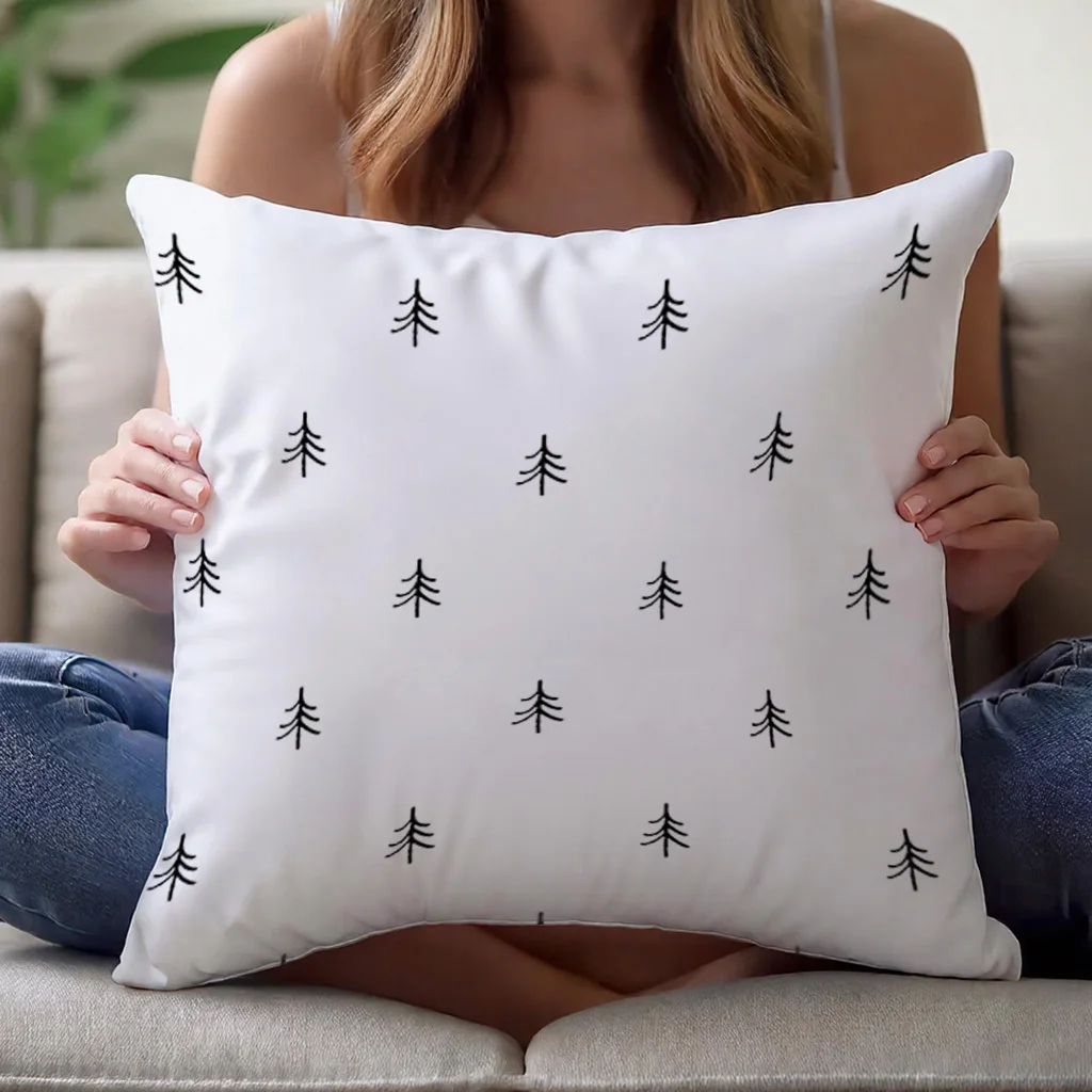 Minimalist Black White Tree Pillow Covers 18X18 Inch Cushion Pillowcase Washable Decorative Sofa Decor Linen No Pillow Core