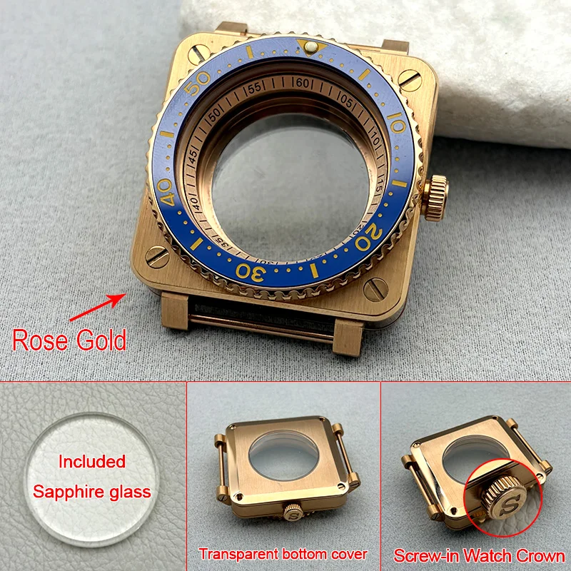 42mm Mod Rose Gold SKX007 SKX009 Square Watch Case Fits 7S 4R NH35 Movement SKX007 SRPD Pilots Cockpit Replace Case Customized