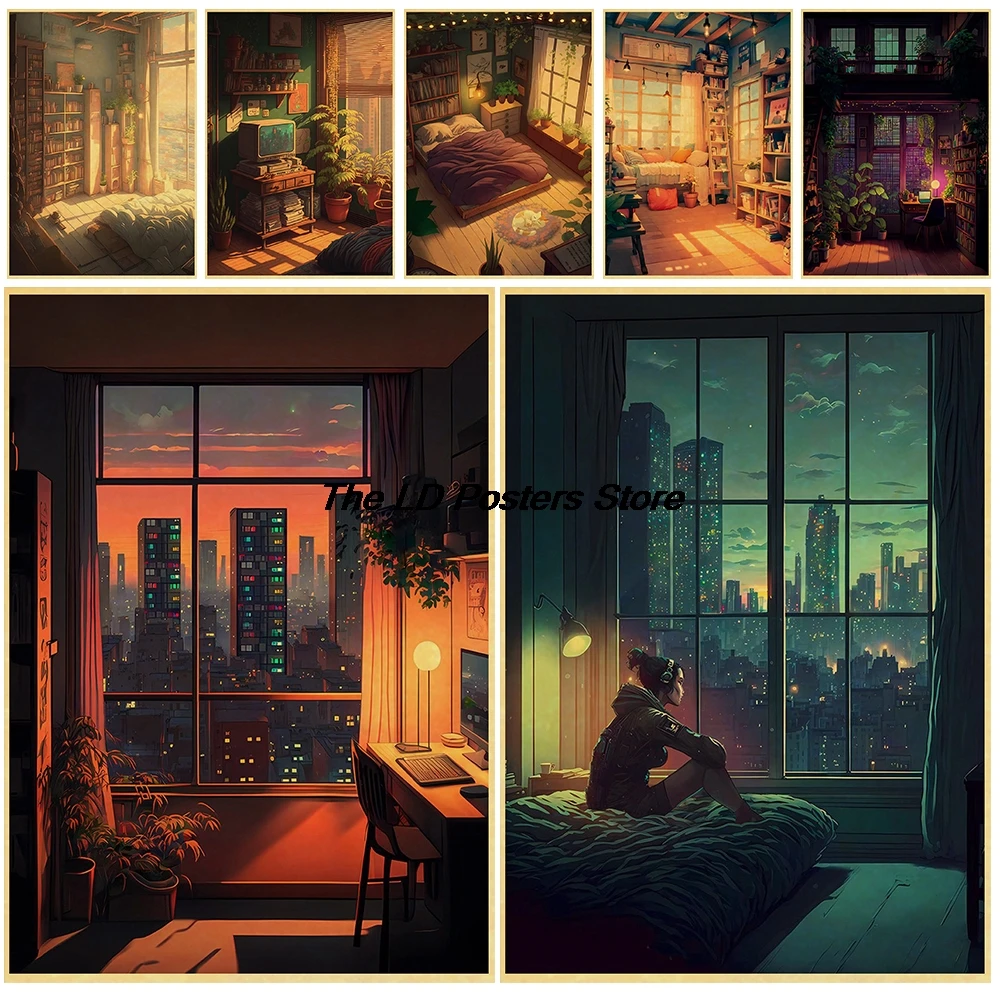 

Scenery Inside Outside The Room Cartoon Posters Kraft Paper Modern Wall Art Living Home Cool Living Room Bar Poster
