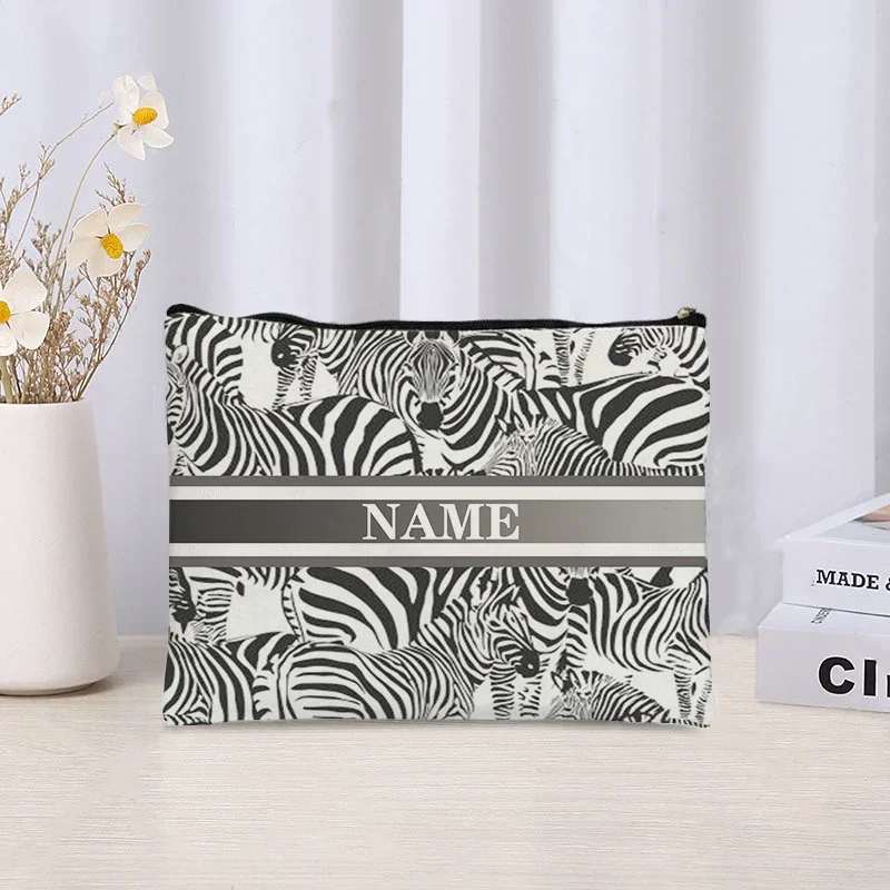 Personalized Leopard Zebra Customized Name Makeup Bag Bridesmaid Deluxe Wedding Makeup Box Travel Toilet Wash Wallet Bride Gift