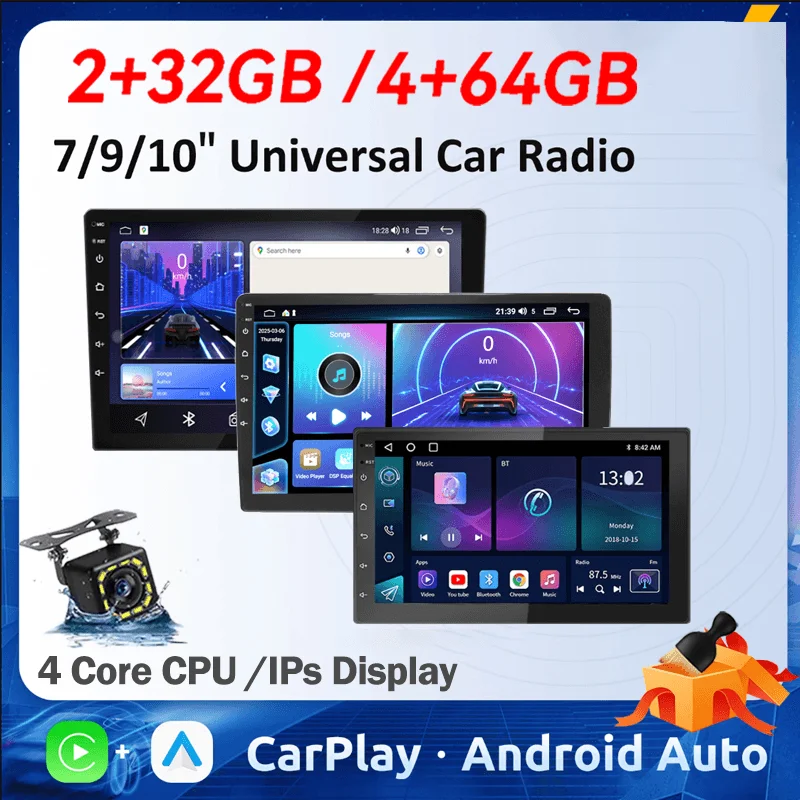 7/9/10 ''2 Din Android 13 auto Autoradio 64G Multimedia Video Universele Stereo Carplay gps Voor Volkswagen Nissan Hyundai Kia speelgoed - afbeelding 2