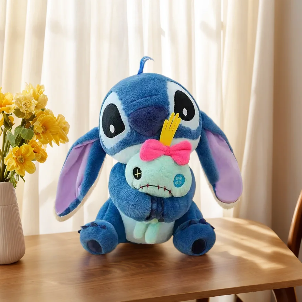 Figuras de Anime Stitch Hug Scrump de 25CM, muñecos de Lilo & Stitch, juguetes de dibujos animados, almohadas, juguete tranquilizador para niños, decoración de sofá, regalos de cumpleaños