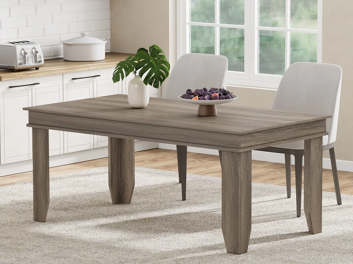 Farmhouse Rectangular Dining Table, 71/63 in Long Wood Kitchen Table for 6-8, Large Dinner Table with Sturdy Wooden Frame, Non-Extendable - Grey walnut color