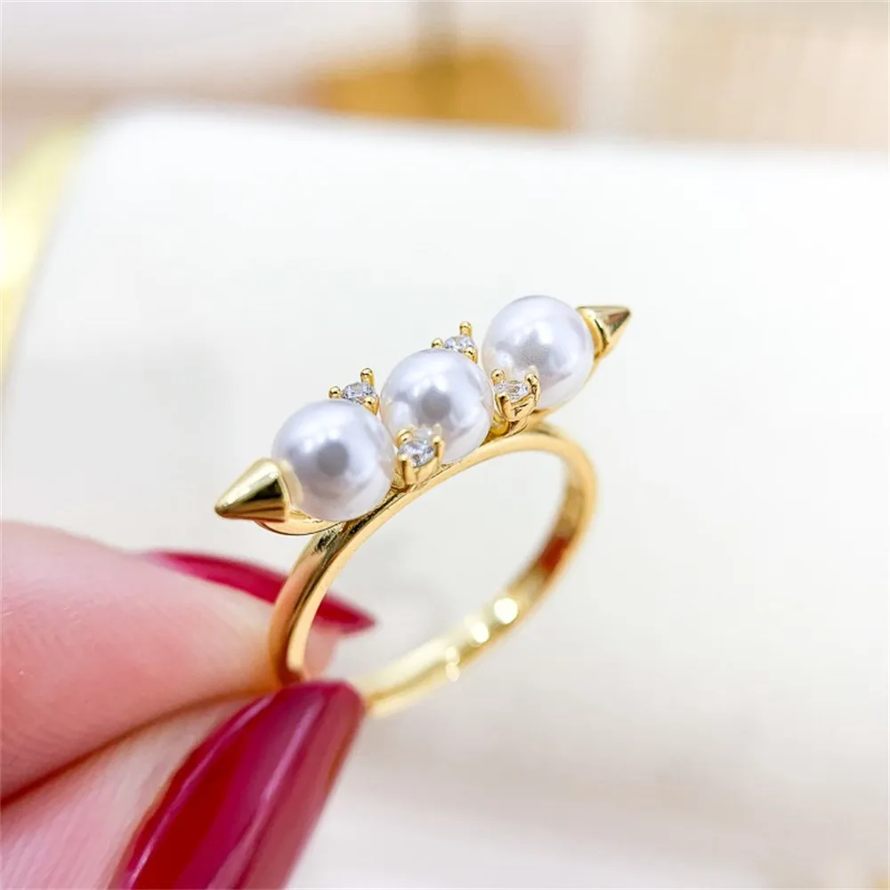 

DIY Pearl Ring Accessories S925 Sterling Silver Ring Empty Holder Fashion Gold Silver Silver Jewelry Fit 4-5mm Round Z157