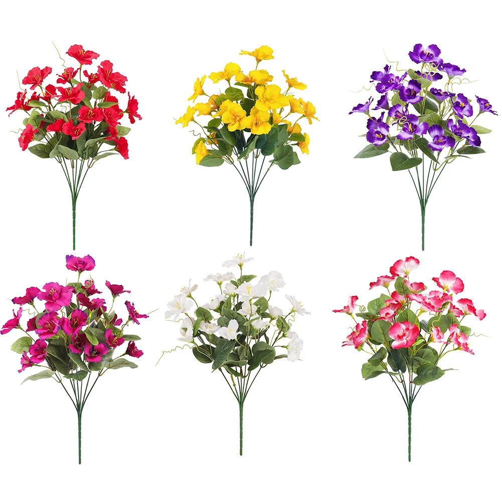 8 حزم من زهور الكركديه الاصطناعية بطول 16 5 بوصات من الحرير الصناعي المقاوم للأشعة فوق البنفسجية للداخلية والخارجية للديكور