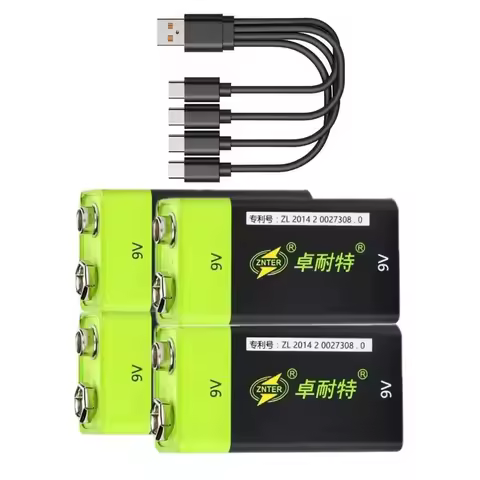 4pcs/lot 9V lithium battery 600mAh USB rechargeable battery 6F22 battery is suitable for smoke alarm electronic key board guitar