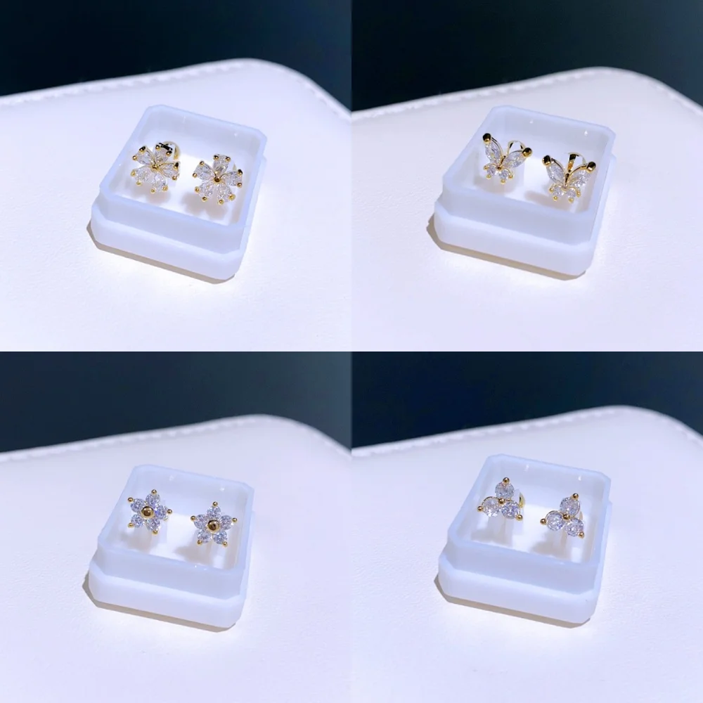 Pendientes delicados de circonita cúbica con diseño de mariposa y flor, tipo piercing, con cierre de rosca, para mujeres y niñas, joyería para cartílago.