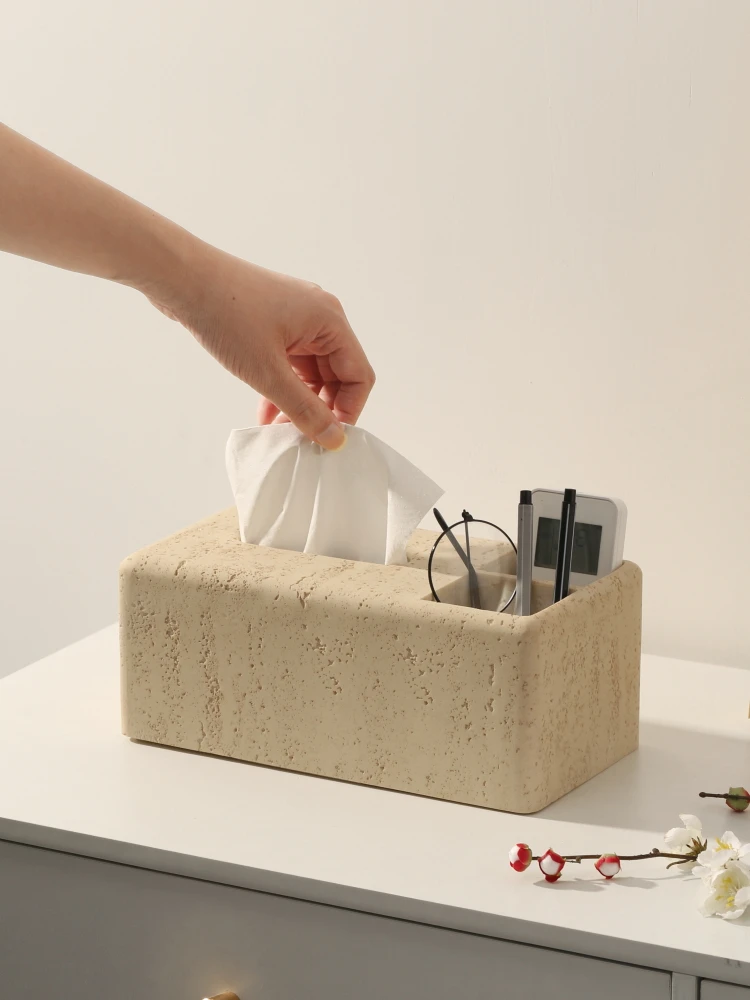 

Multifunction Tissue Box Home Living Room Decoration Storage Box Natural Cave Stone Material Tissue Box Light Luxury Wabi-Sabi