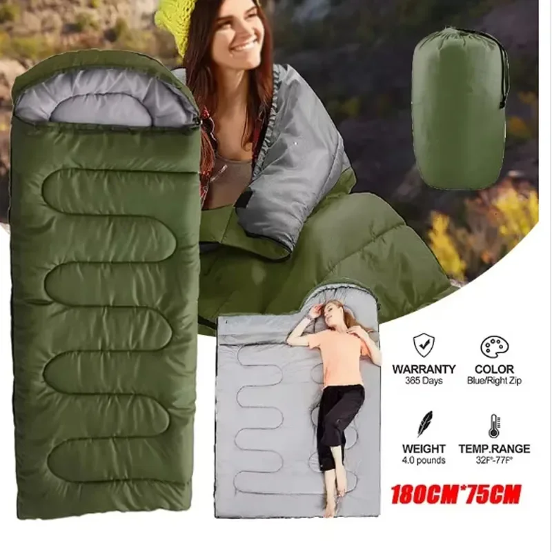 All Season Waterproof Polyester Sleeping Bag Lightweight Envelope Cold Resistant for Outdoor Camping Single
