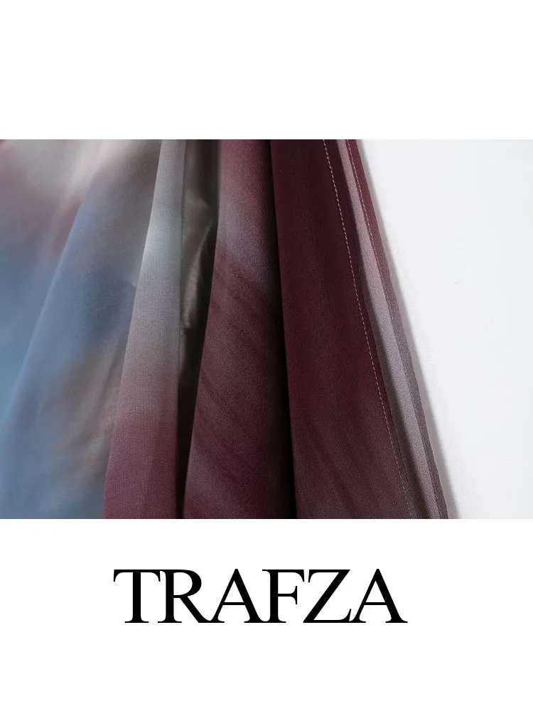 TRAFZA-Vestido Manga Longa com Textura de Seda Feminino, Elegante Pescoço Solto, Vestidos Decoração em Camadas