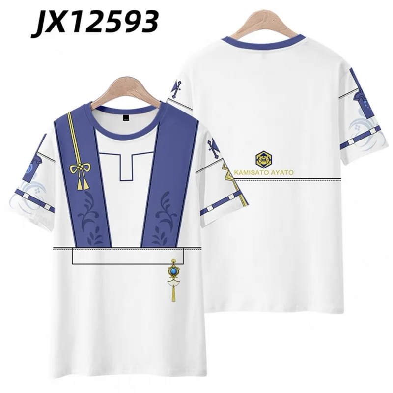 

Genshin Impact Kamisato Ayato Style 3D Printing T-shirt Summer Fashion Round Neck Short Sleeve Kimono Popular Game Streetwear