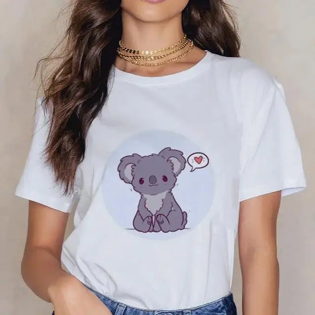 Kobiety Cartoon Kawaii zwierząt Koala nadruk koszulka damska Harajuku Ropa Mujer graficzny T-Shirt Plus Size casualowe w stylu Streetwear koszulki