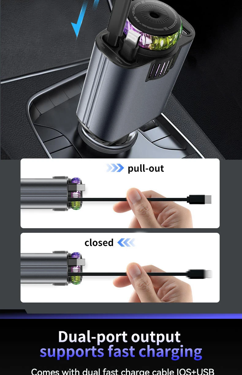 5-in-1-Auto-Aromatherapie-Diffusor für ätherische Öle, Sternenlicht, 45 W, einziehbares Telefon-Ladegerät mit IOS Typ C PD30W-Kabel für iPhone – Detail 6