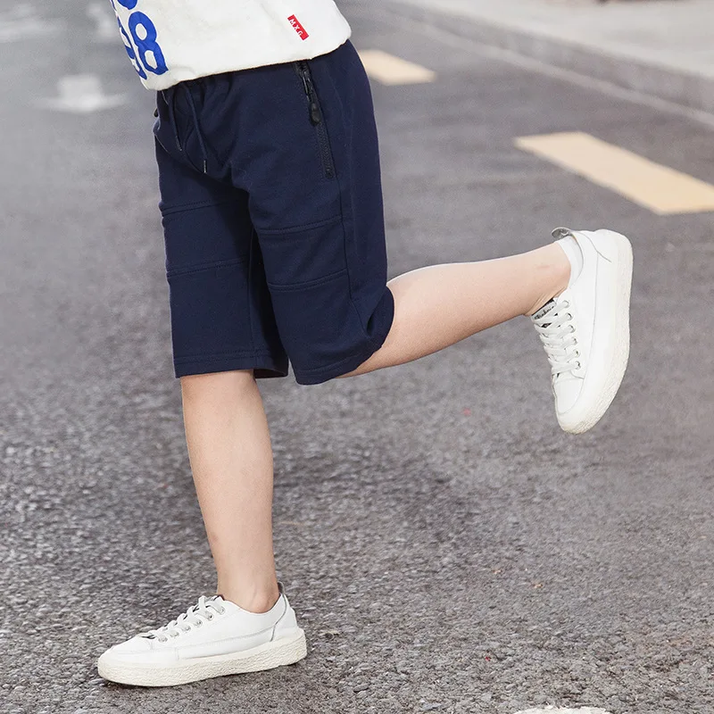 2022 New Kids Summer Knitted Shorts Student Children Zipper Pocket Sport Casual Short Pants For Teen Boys Age 3-14 Years Old