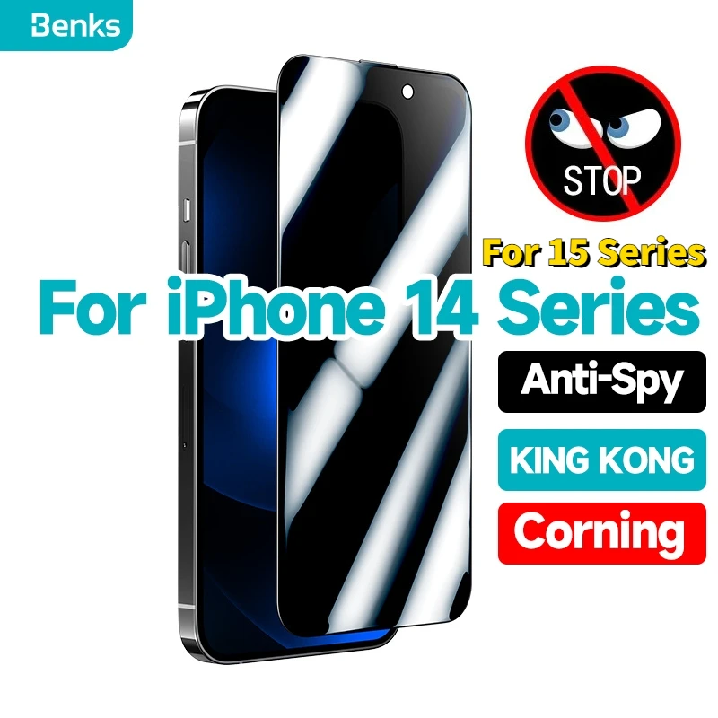 Benks King Kong Corning Anti-Peeping Screen Protector for iPhone 15 Pro Max 14Pro Anti-Fouling Privacy Tempered Glass Film