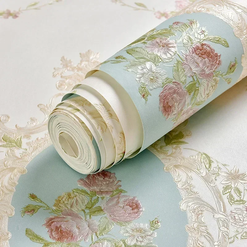 American Style Non Woven Fabric Retro Self Adhesive Wallpaper 3D Garden Flower Bedroom Living Room Wallpaper Roll Wallpaper