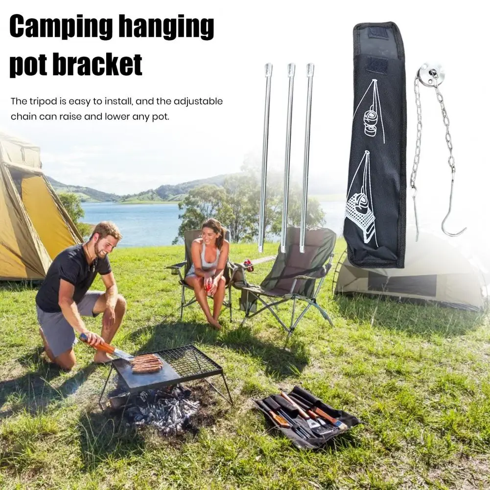 Camping Tripod Cooking Trivet Set Adjustable Hanging Chain Aluminum Alloy Pot Bracket With Portable Storage Bag Stand