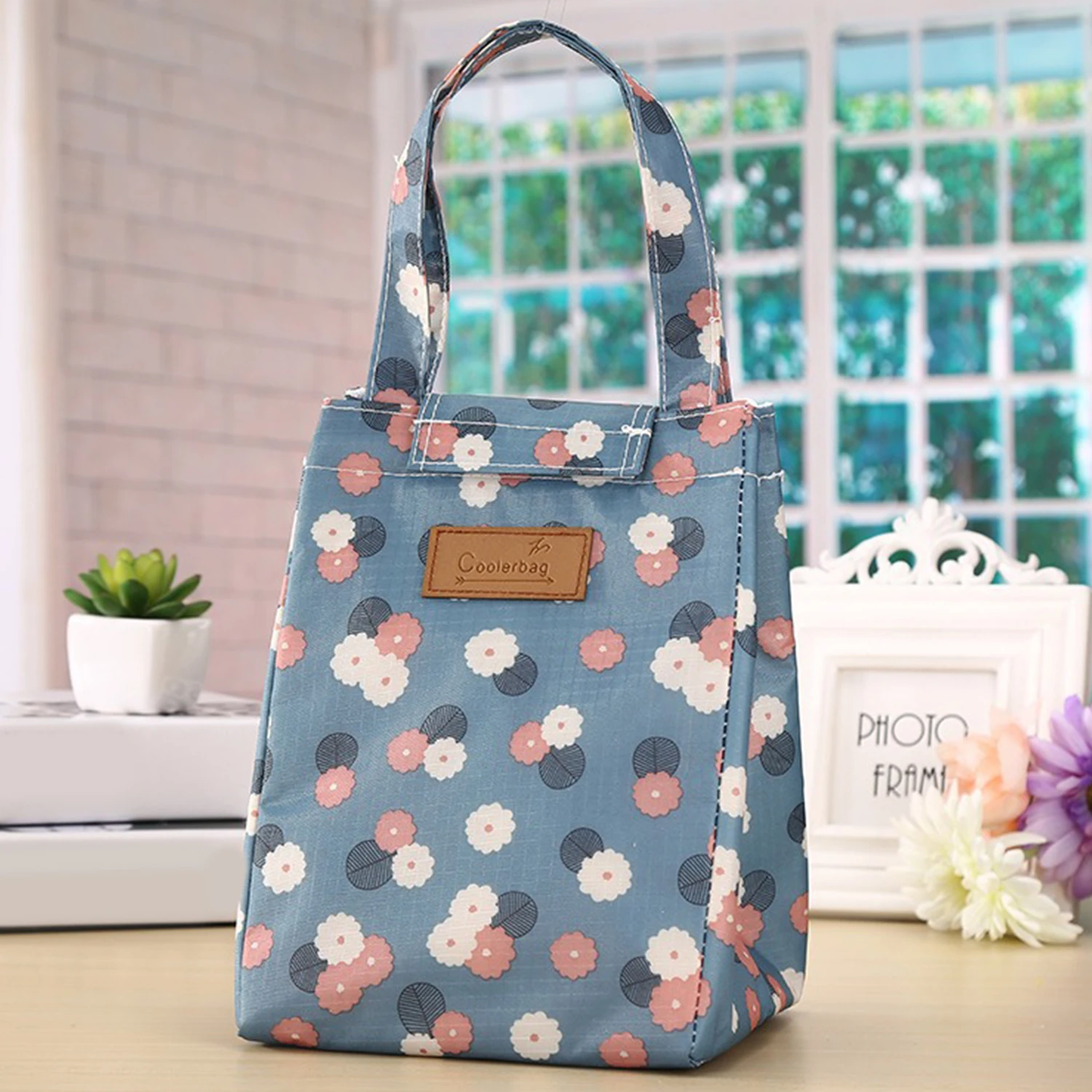 Portable Floral Print Lunch Bag Insulated Large Capacity Bento Bag Thermal Cooler Handbag For School Work Travel Picnic