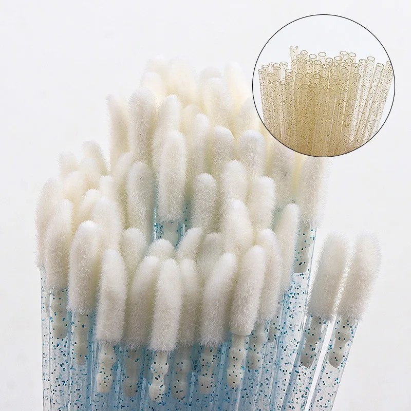 50 個使い捨てクリスタルハンドルリップブラシまつげメイクブラシまつげエクステンションマスカラワンドアプリケーター化粧品ツール