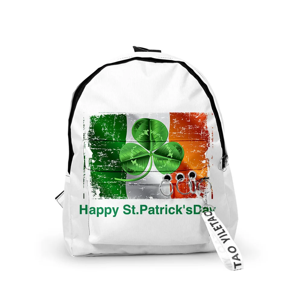 

Harajuku Cool st.Patrick's Day Backpacks Boys/Girls pupil School Bags 3D Print Keychains Oxford Waterproof Cute Small Backpacks