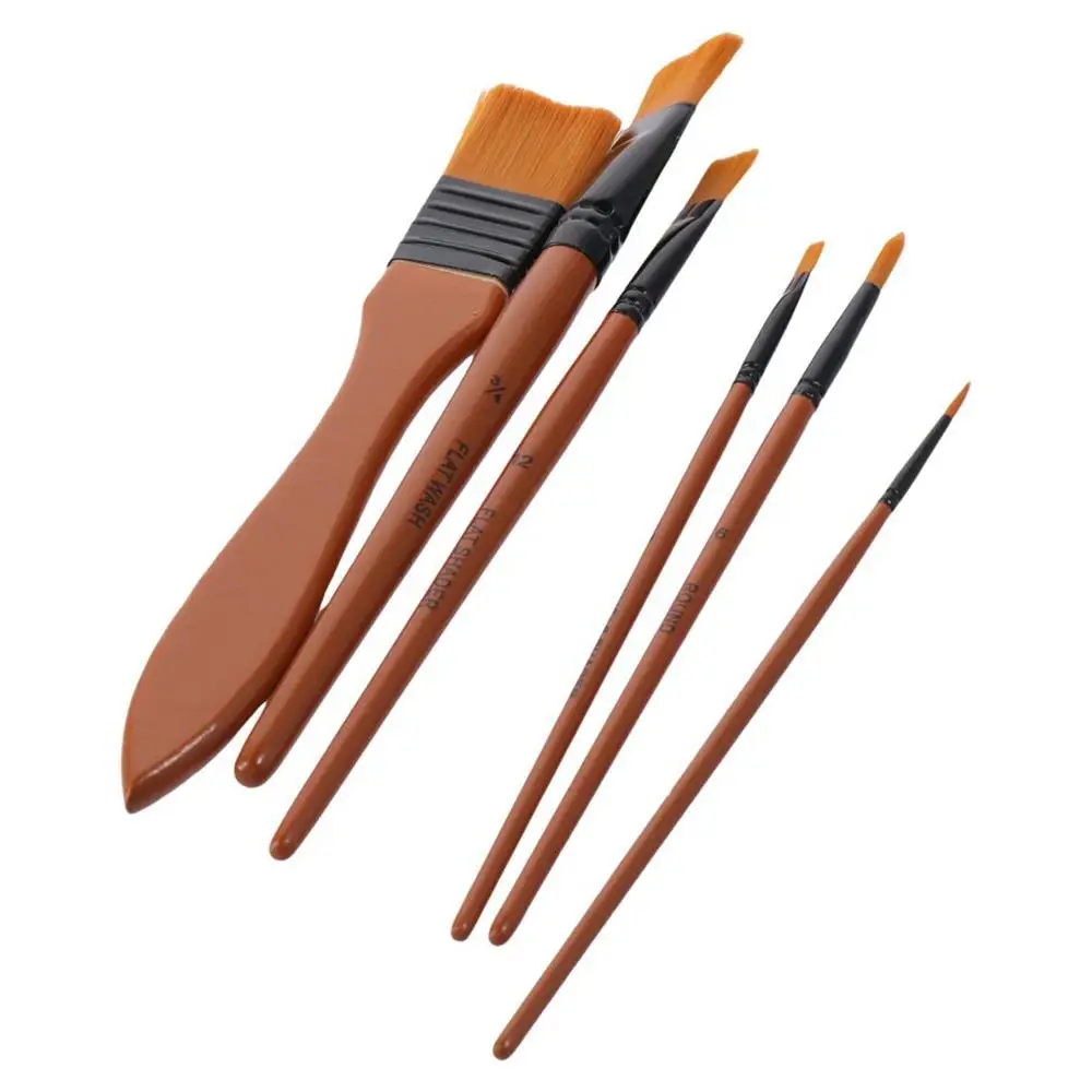 Wood 10 Pieces Paint Brush Set Composed of Orange and Black 23*9.5cm 1 Paint Spatula with Brush Case For Acrylic
