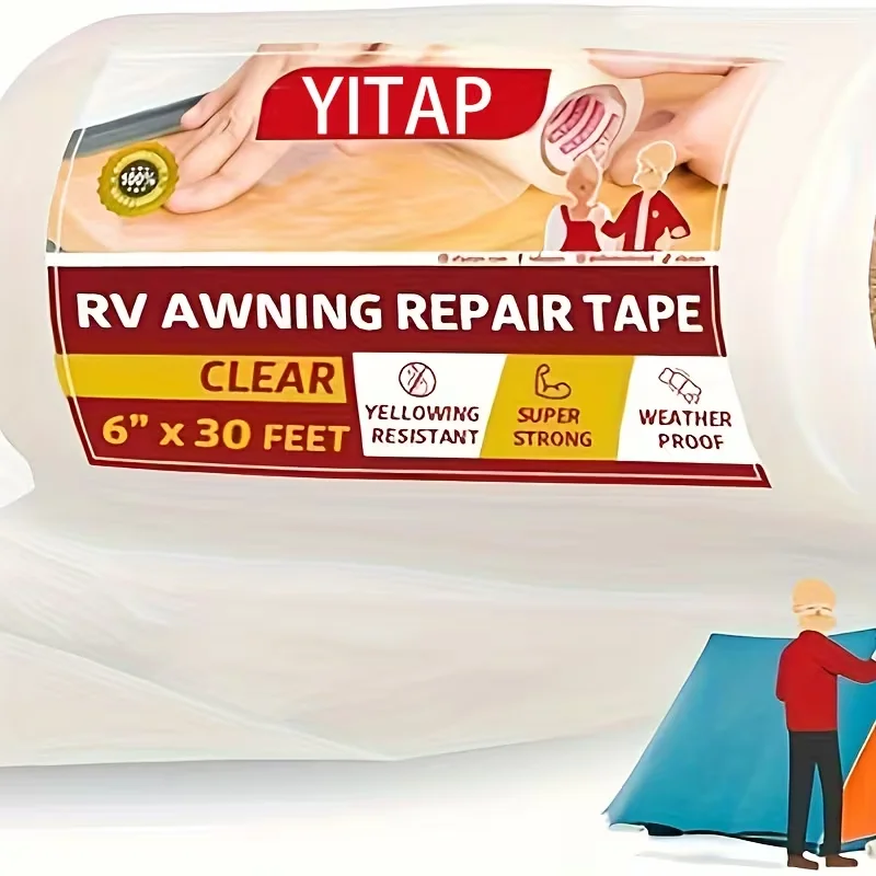 

YITAPE RV Awning Repair Tape Clear Waterproof Patch for Camper Tent Tarp Greenhouse Rip-Stop Vinyl Tape Outdoor Gear 6"x30FT