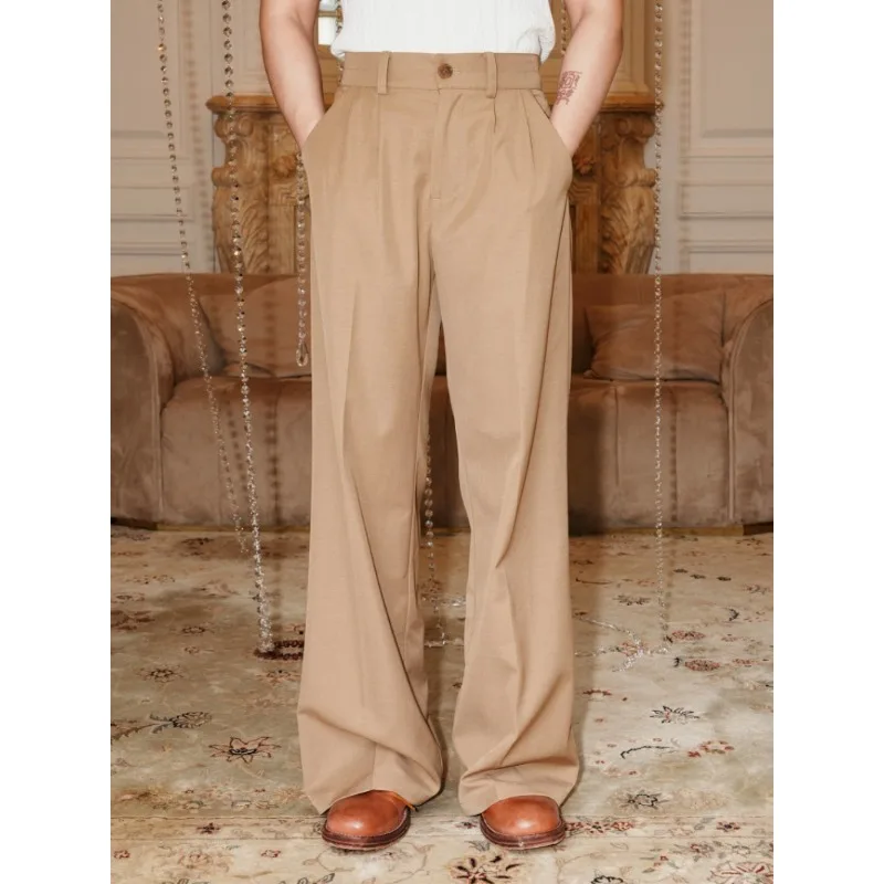 Khaki Old Money Wind Straight Trousers Casual Slightly Pulled Trousers