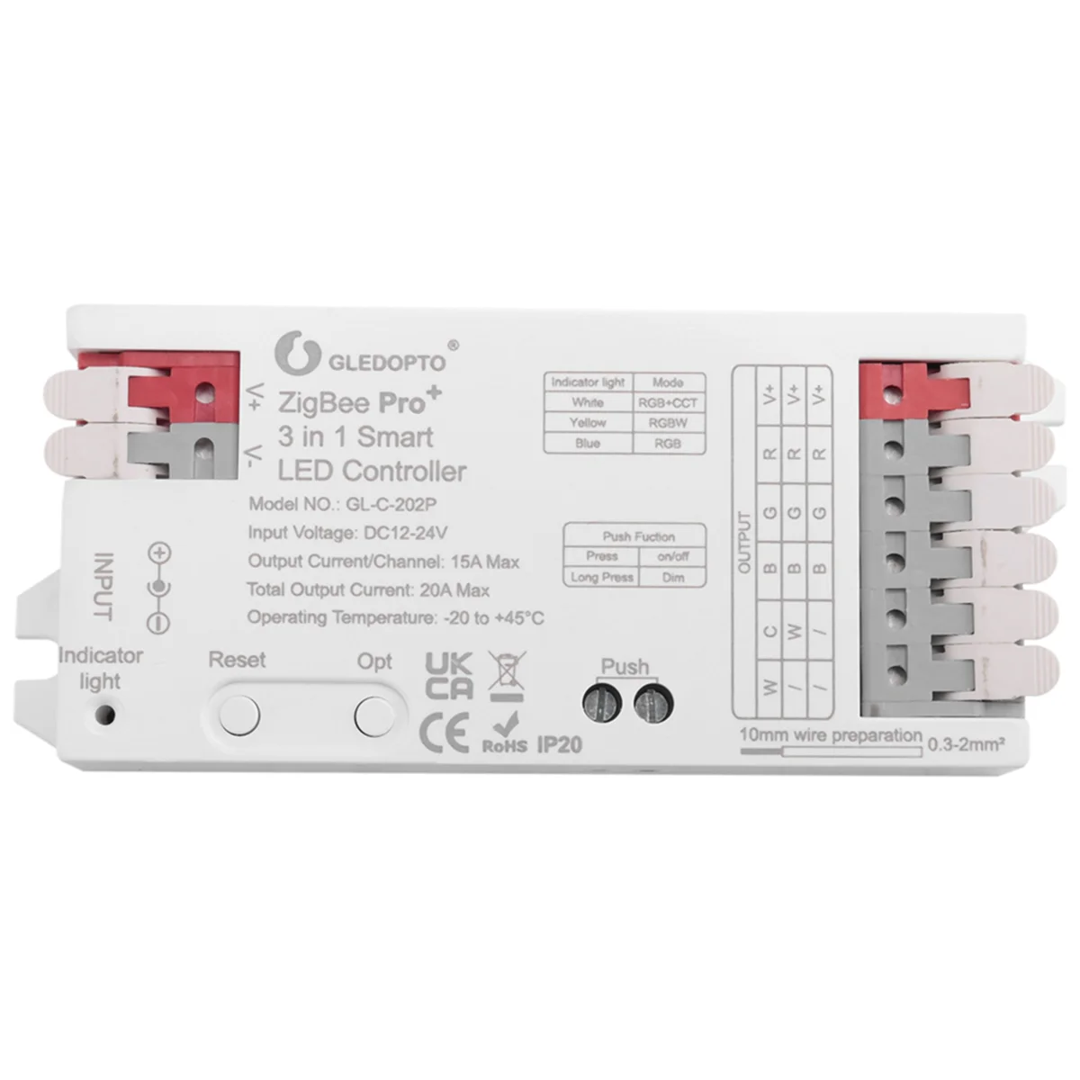 GLEDOPTO ZigBee 3 in 1 RGBCCT/RGBW/RGB LED Strip Light Controller 20A Max H/Ue Alexa Homey Tuya Smart APP Voice Control