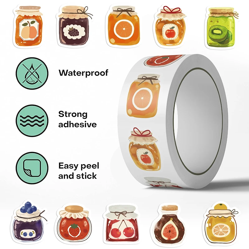 500 قطعة/لفة الكرتون المربى جرة لفة ملصقات لطيف الغذاء لفة ملصق مقاوم للماء الديكور ملصق مائي لأجهزة الكمبيوتر المحمولة سجل القصاصات القرطاسية