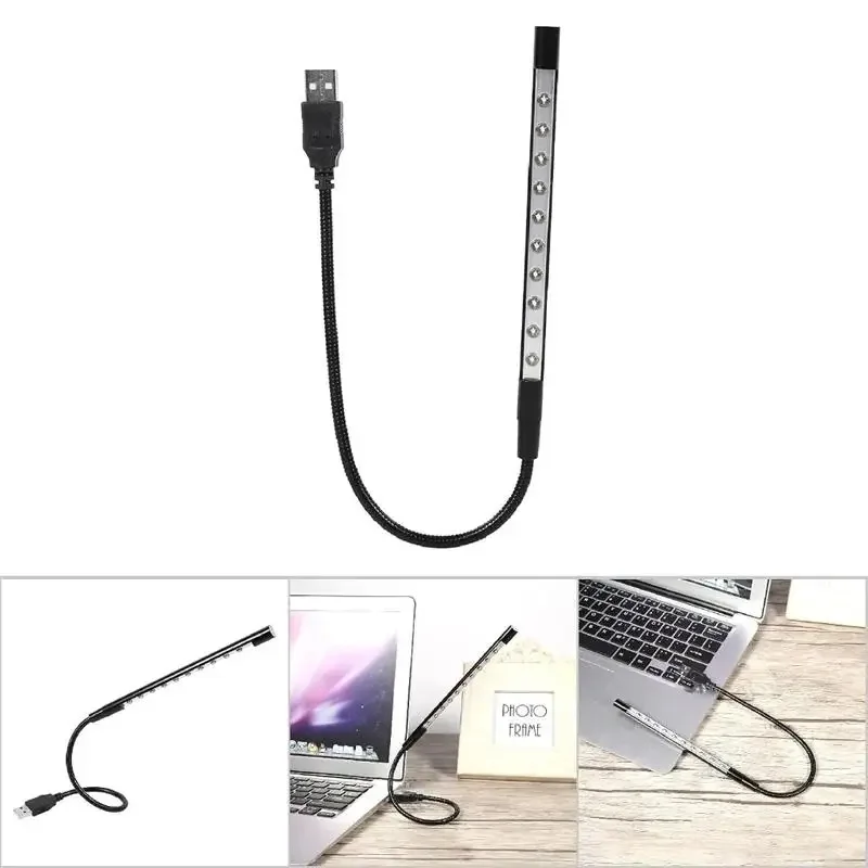 Mini USB LED Book Light Flexible Reading Lamp Portable Desk Table Lamp 10LEDs for Laptop Notebook Computer Study Decor Lighting