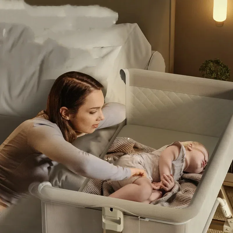 سرير أطفال محمول بارتفاع قابل للتعديل - سرير نوم مشترك قابل للطي وقابل للتحويل إلى السرير والجانب لحديثي الولادة والرضع #4