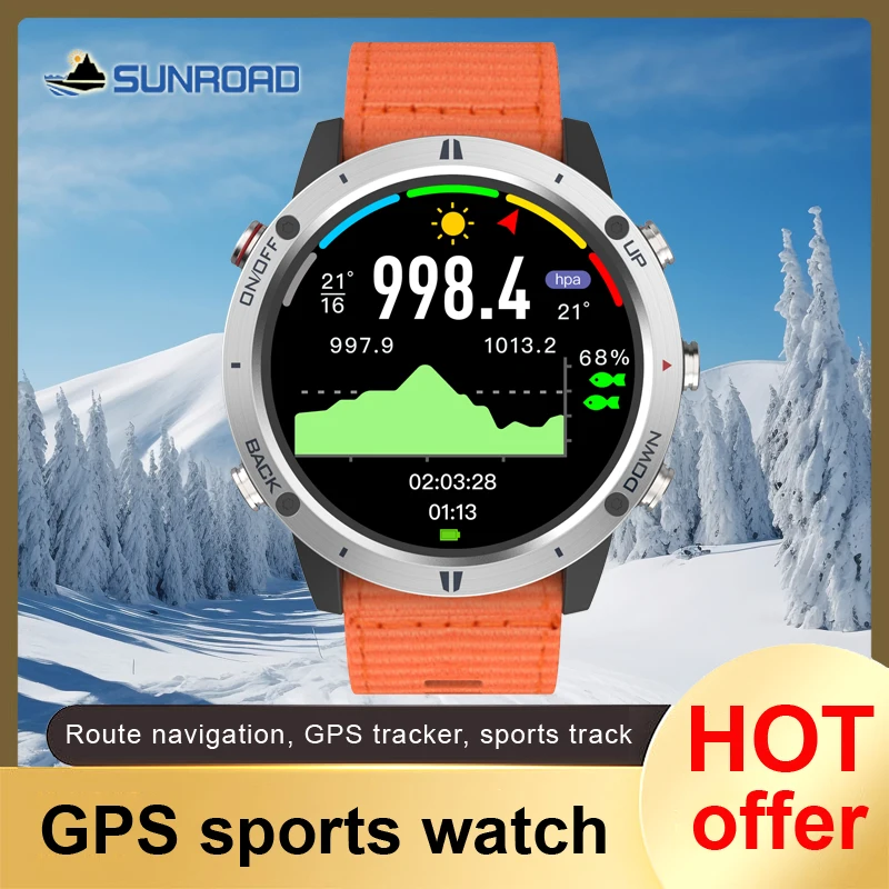 Sunroad 2024 New Electronic Smart GPS Sports Watch Waterproof Altimeter Barometer Temperature Fitness Tracker Men Reloj Hombre