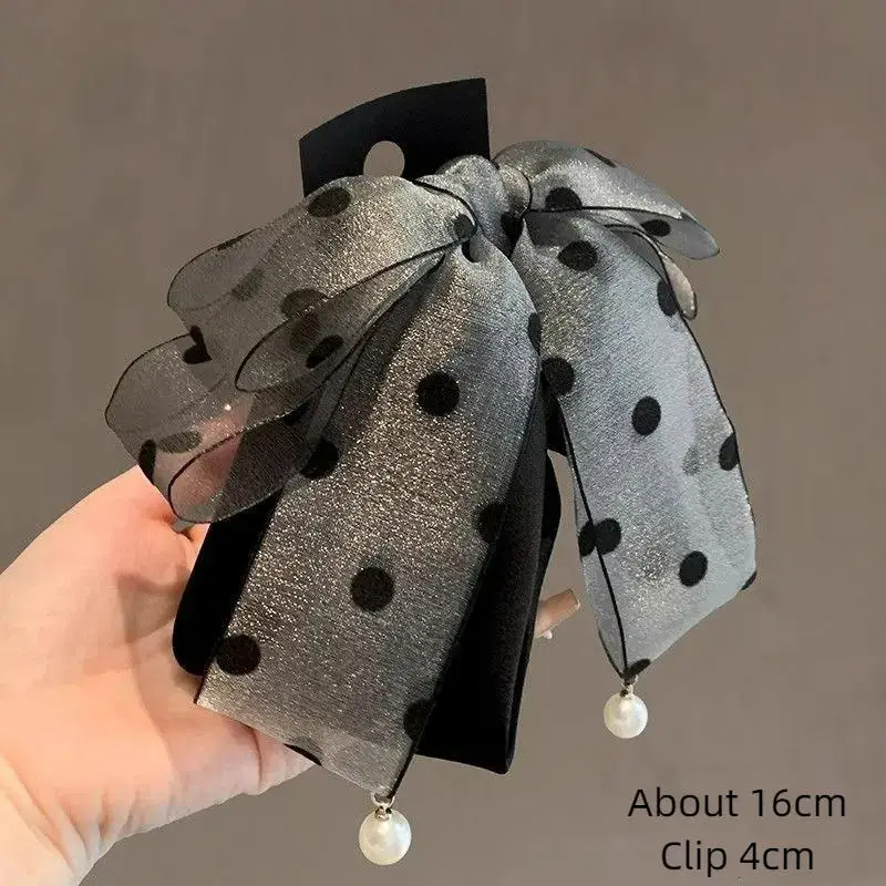 Elegant Gray Polka Dot Bow Hairpin For Women Girls High-end Temperament Ponytail Hair Claw Fashion Hair Accessories Gift view 6